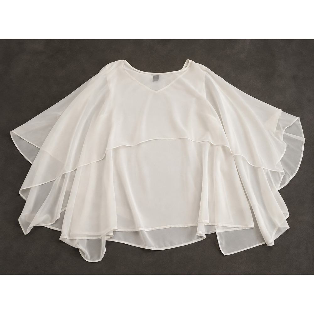 Chico's Black Label Size 1 Medium White Sheer Flowy Cape Sleeve Blouse Dressy - Picture 2 of 7